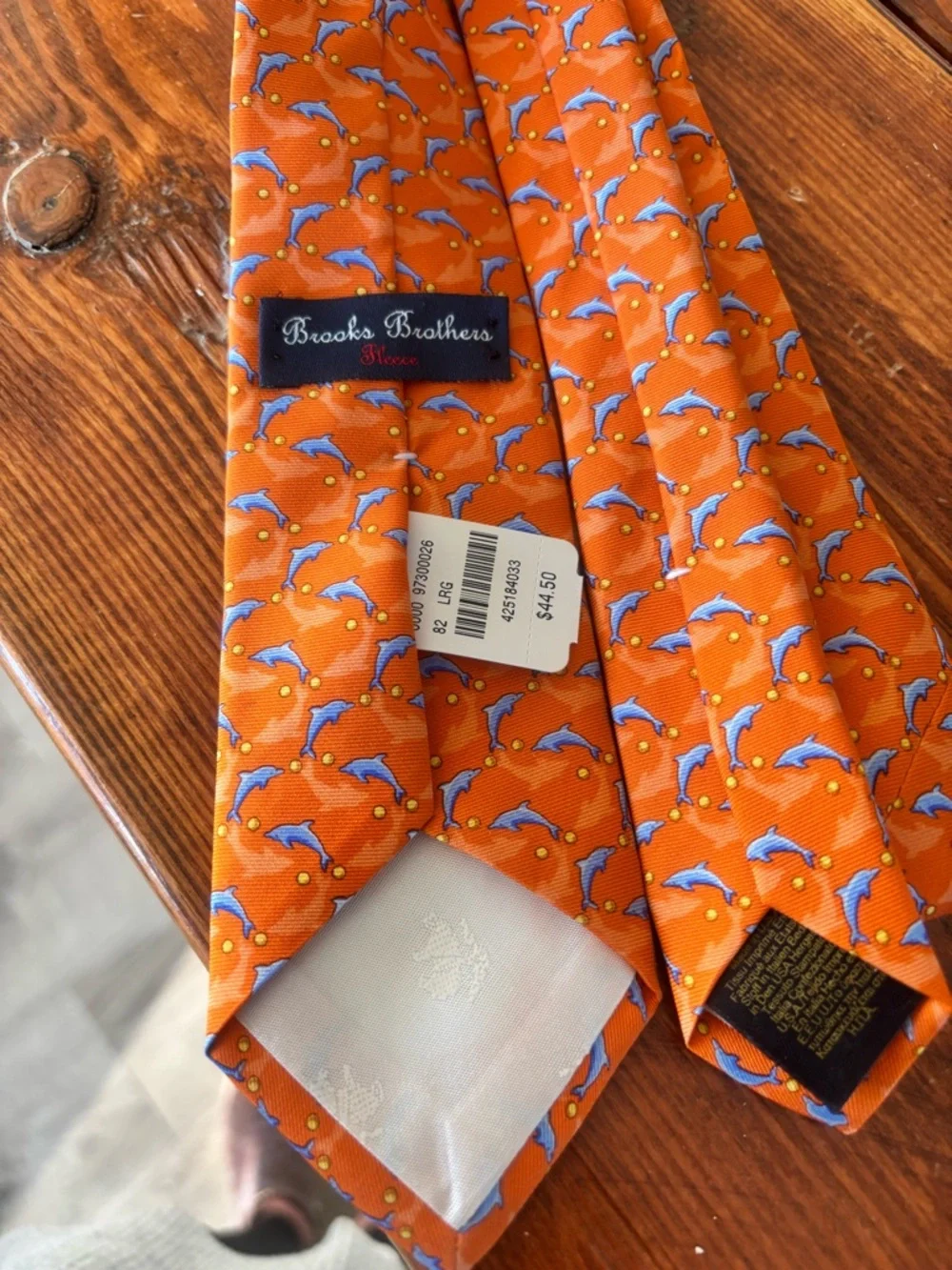 Boys NEW Brooks Brothers Orange Tie with Blue Dolphin Motif